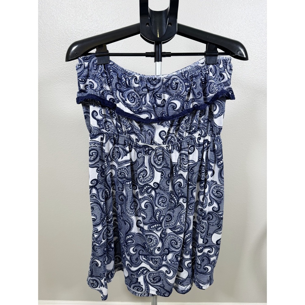 Faded Glory Dress Womens 2XL Blue White Paisley Print Ruffle Off‎ The Shoulder